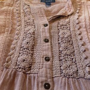 Ladies size Small, front buttoning, tunic style blouse. Lilac color cotton lace.